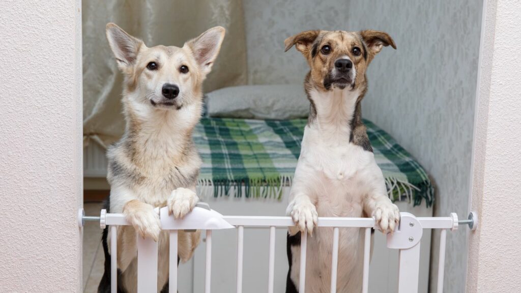 Cachorros olhando para a rua.